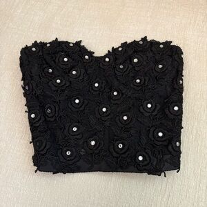 Vintage Black Floral Embellished Bustier 36B